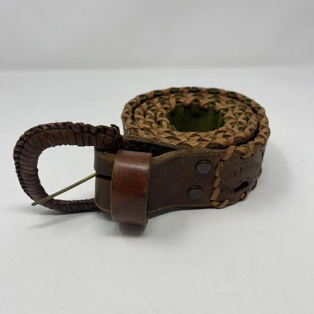 Vtg Vaquera Carnaya Brown Hand Tooled Leather Belt
